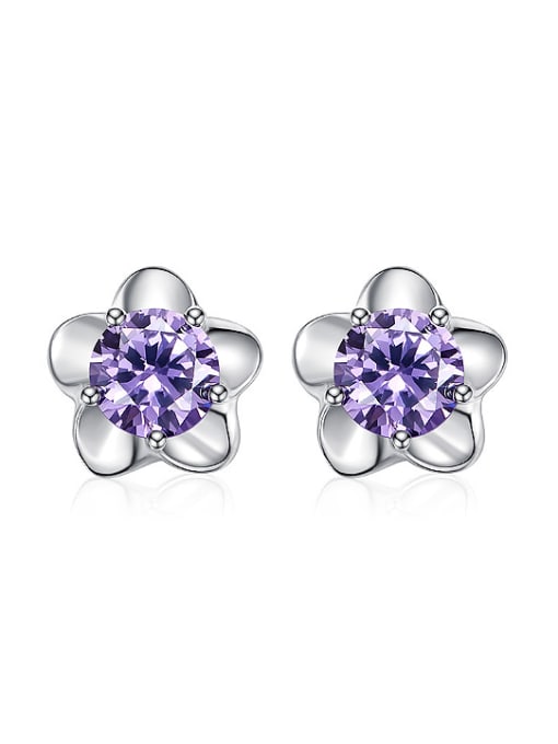 CEIDAI Tiny Cubic Purple Zircon Flower 925 Silver Stud Earrings 0