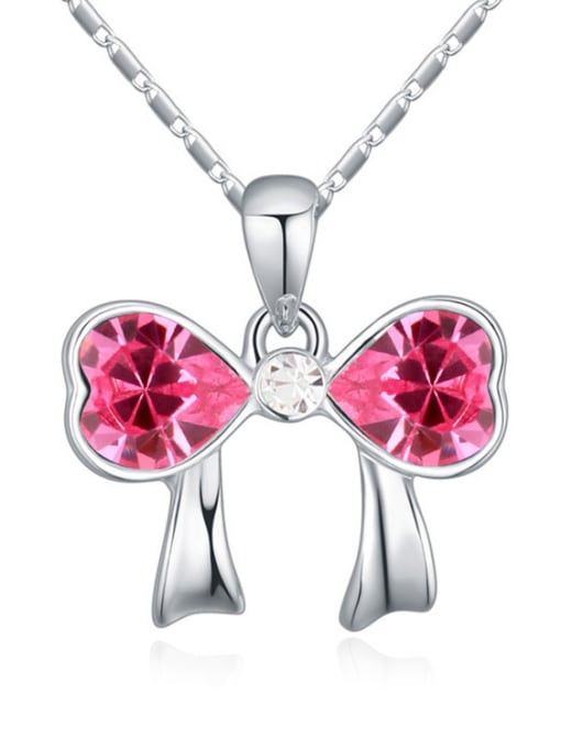 pink Fashion Heart austrian Crystals Bowknot Pendant Alloy Necklace