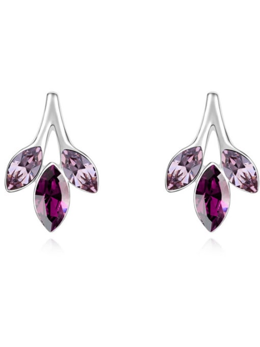 Purple Fashion Marquise austrian Crystals Leaves Alloy Stud Earrings