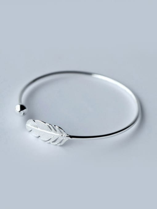 Rosh S925 Silver Artistical Feather Adjustable Opening Bangle