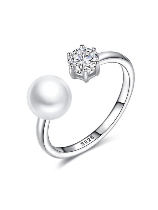 CCUI Sterling silver zircon natural freshwater pearl free size ring