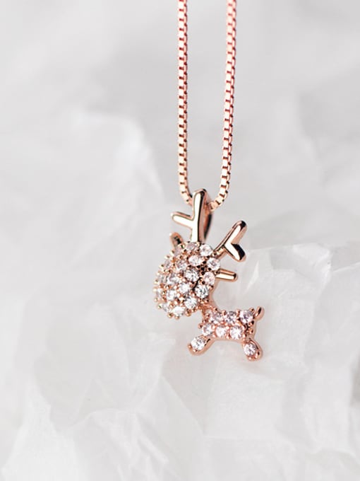 Rosh 925 Sterling Silver With Rose Gold Plated Cute Small Elk  Necklaces 4