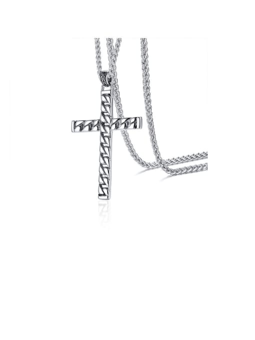CONG Stainless Steel With Platinum Plated Simplistic Cross Necklaces 0