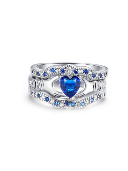 ZK Three Layer Blue White Zircons Fashion Ring 0