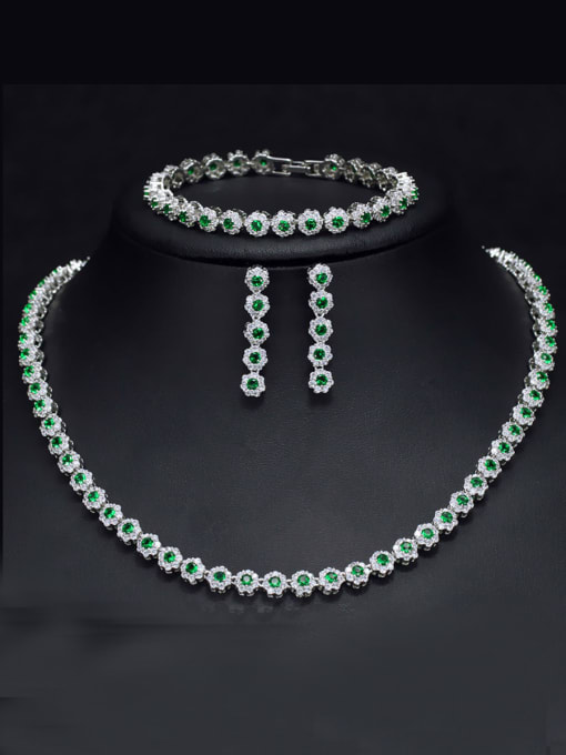 L.WIN Luxury Shine  High Quality Zircon Round Necklace Earrings bracelet 3 Piece jewelry set 0