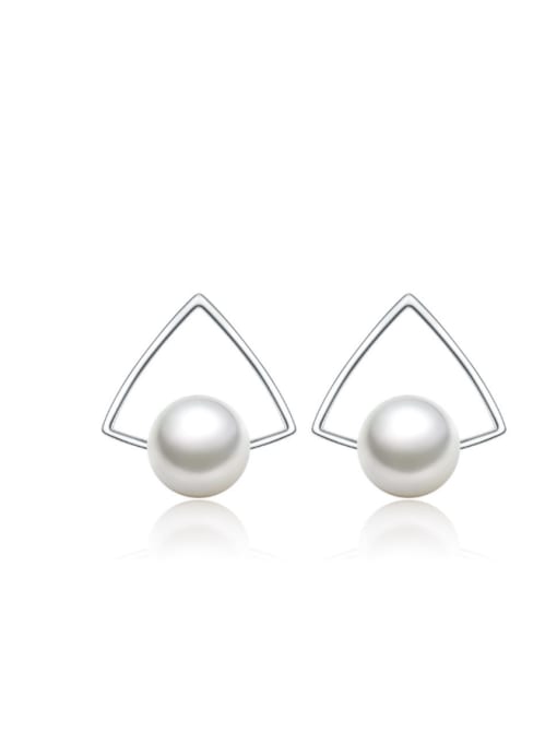 kwan Hollow Triangle Shape Shell Pearls Stud Earrings 0