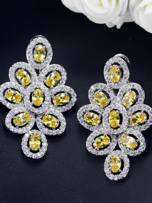 Yellow Luxurious Color Zircons Drop Cluster earring