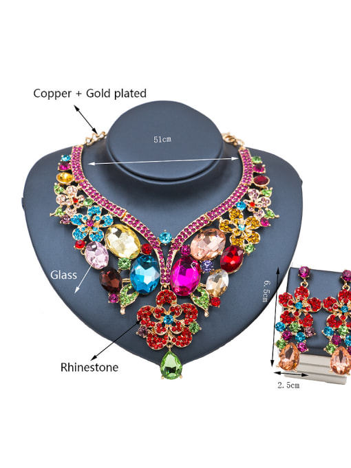 Lan Fu Oval Glass Rhinestones Flower Two Pieces Jewelry Set 3