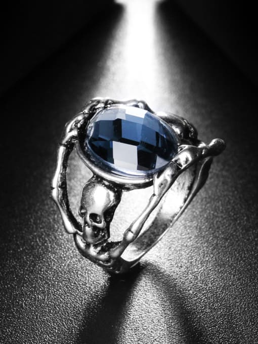 Gujin Personalized Blue Glass stone Skull Alloy Ring 1