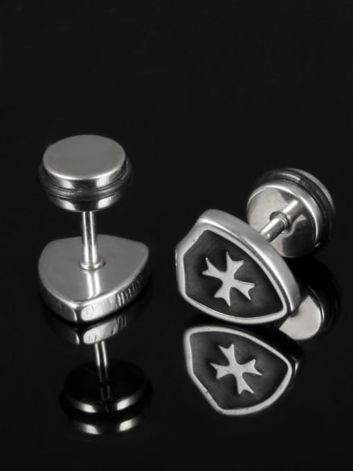 Open Sky Tiny Shield Cross Titanium Stud Earrings 1