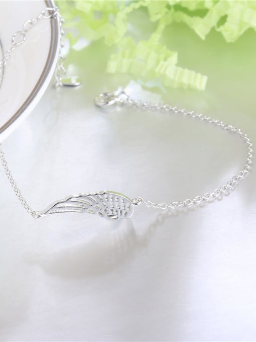 Platinum Adjustable Length 925 Silver Feather Shaped Bracelet