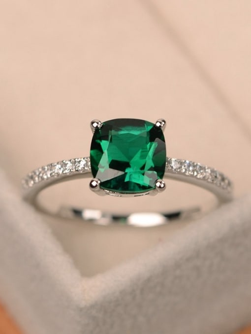 green Copper With  Cubic Zirconia Simplistic Square Band Rings
