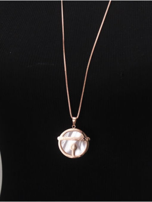 GROSE Round Shell Pendant Sweater Necklace 0