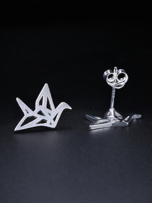 ZK Tiny Hollow Paper Crane 925 Sterling Silver Stud Earrings 2