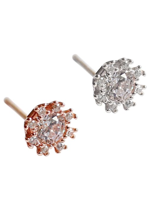 DAKA Sterling Silver simple and versatile micro-inlaid zircon flower earrings 0