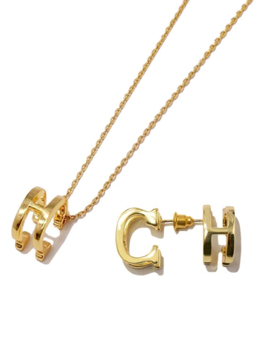 My Model Copper With Gold Plated Personality CH Multifaceted Stereo letter  2 Piece Jewelry Set 0