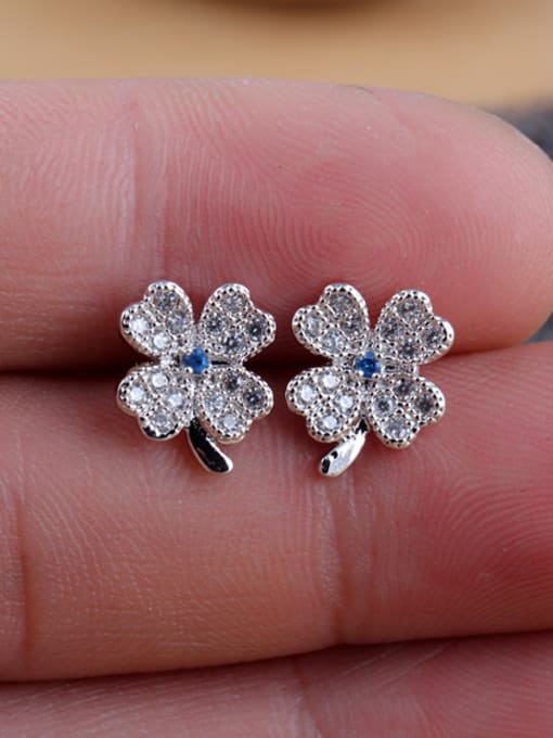 Qing Xing Spinel Blue Leaves S925 Sterling Silver Ear Needle stud Earring 3