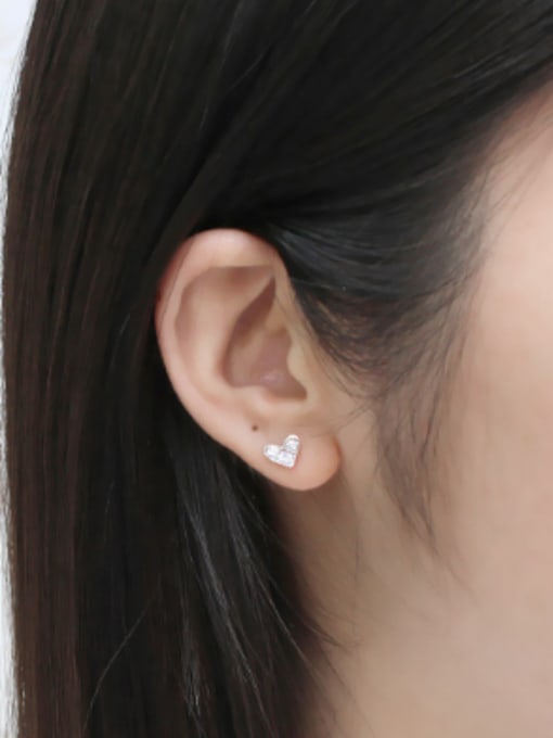 DAKA Tiny Heart Cubic Zircon Silver Stud Earrings 1