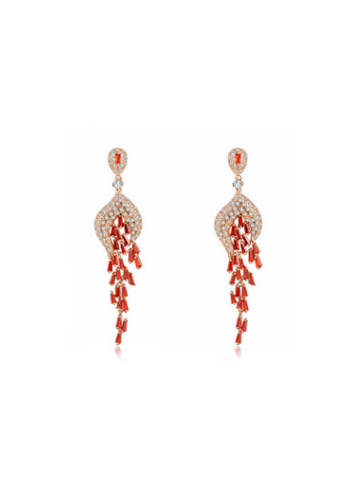 Rose Gold Personality Red Peacock Shaped AAA Zircon Drop Earrings
