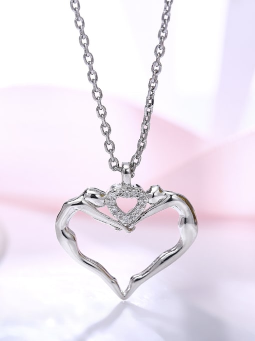 Platinum Charming Double Heart Shaped Rhinestones Necklace