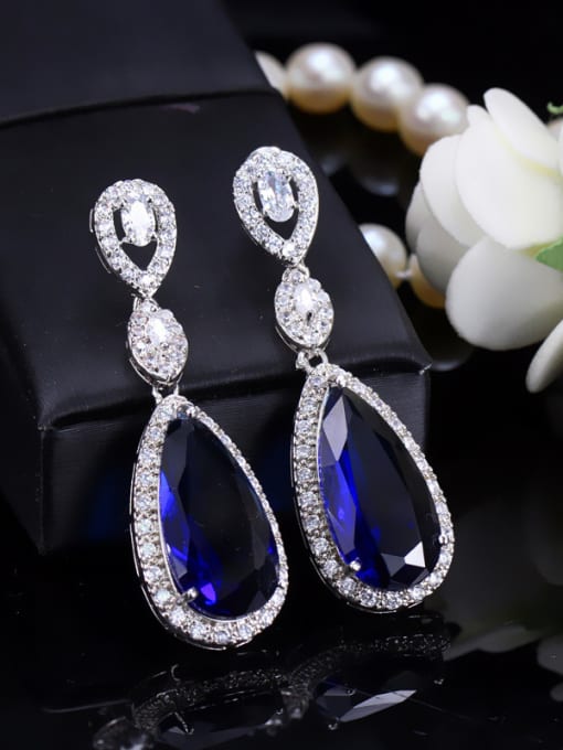 Blue Water Drop Luxury Long Copper Western Style Drop Earrings