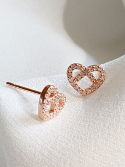 rose gold Fashion Hollow Heart Cubic Zirconias Silver Stud Earrings