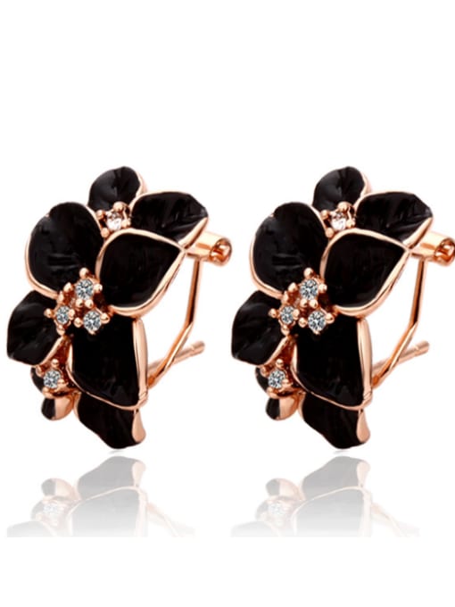 Rose Gold Enamel Plating Flowers-shape Women Clip Earrings
