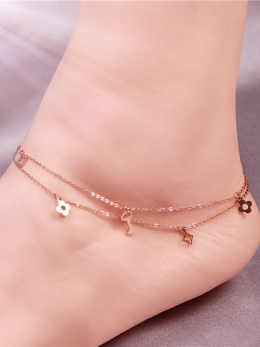 GROSE Double Chain Keys Flowers Accessories Anklet 1