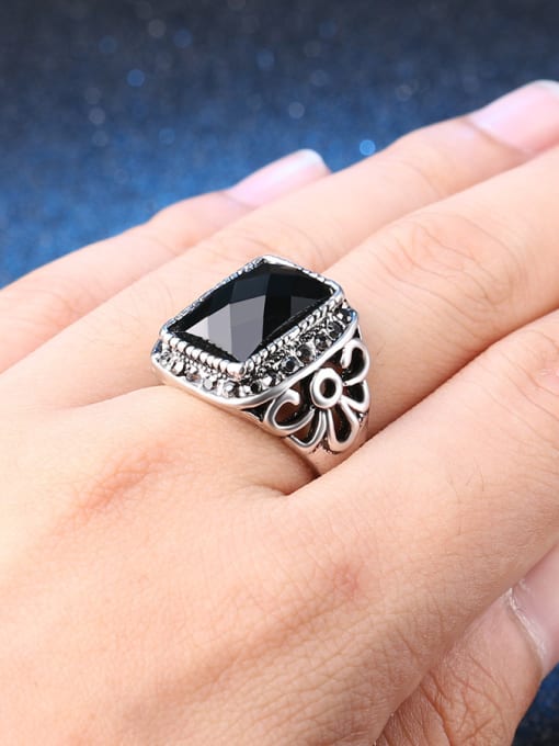 Gujin Retro style Black Resin stone Hollow Flowery Alloy Ring 1