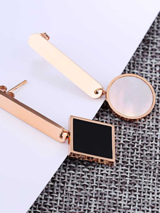 Open Sky Fashion Black Square Round Shell Rose Gold Plated Stud Earrings 2