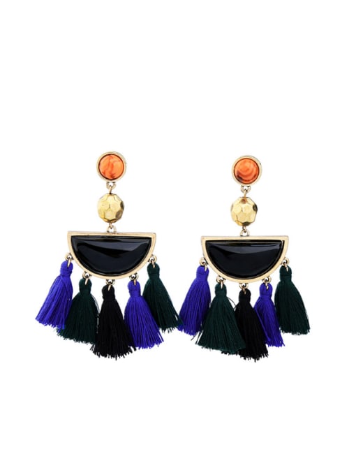 KM National Style Geometric Stones Tassel Drop Chandelier earring 0