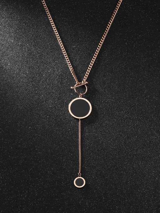 Open Sky Fashion Black Round Rose Gold Plated Titanium Sweater Chain 2