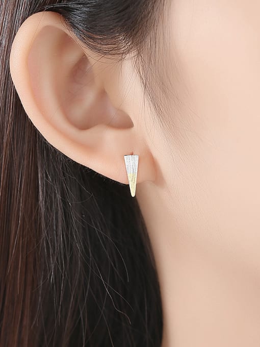CCUI 925 Sterling Silver With Glossy Simplistic Geometric Stud Earrings 1