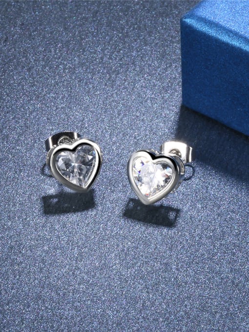 Platinum Temperament Heart Shaped Zircon Stud Earrings