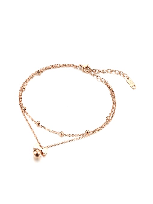 Open Sky Simple Little Bowknot Beads Rose Gold Plated Titanium Anklet 0