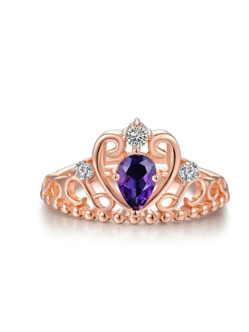 Amethyst Crown shaped Classical Women Silver Opening Ring