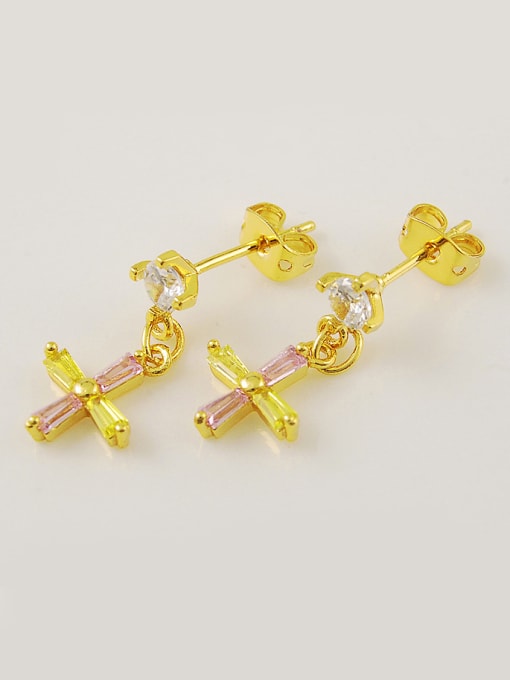 Yi Heng Da Trendy Gold Plated Cross Shaped Rhinestones Drop Earrings 0