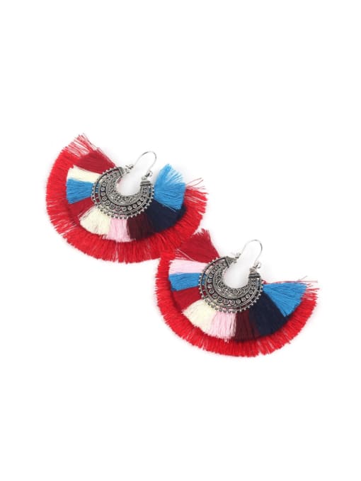 handmade Fan-shaped Colorful Women Tassel Drop Earrings 0