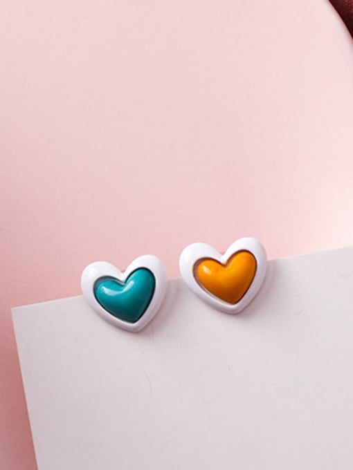 D yellow and blue Alloy With Platinum Plated Cute Multicolor Heart Stud Earrings