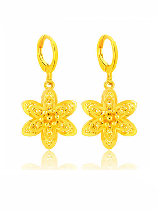Yi Heng Da Vintage 24K Gold Plated Flower Shaped Copper Drop Earrings 0