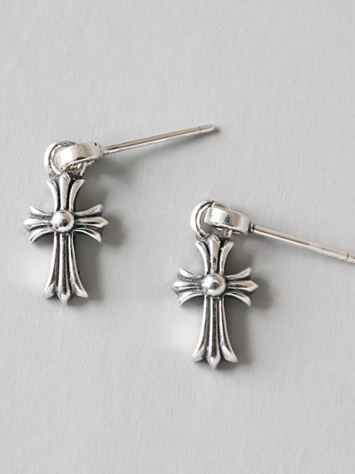 DAKA Sterling silver minimalist retro cross earrings 0