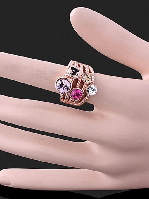 Wei Jia Exaggerated Rose Gold Plated Colorful Rhinestones Alloy Ring 1