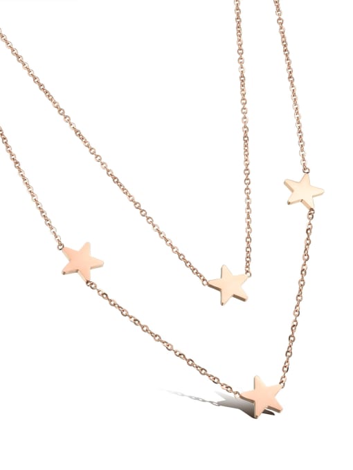 Open Sky Simple Little Stars Rose Gold Plated Two-layer Necklace 0