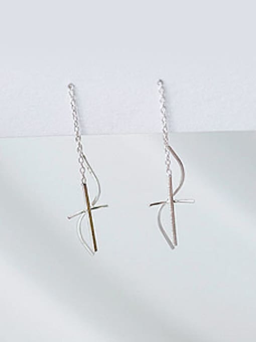 DAKA Simple Cross Water Wave Slim Line Silver Line Earrings 2