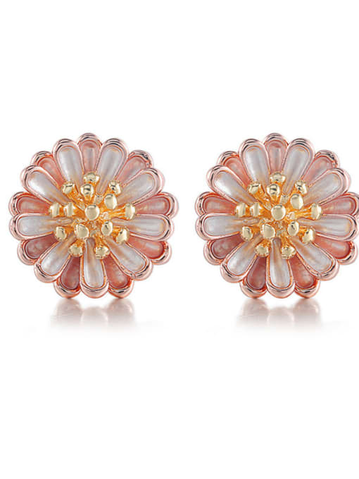 18K Rose Gold Daisy enamel double colored flower studs earring