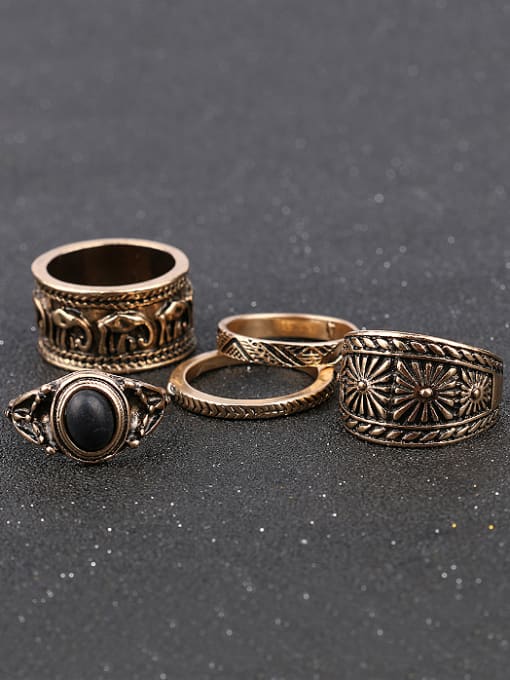 Gujin Retro style Carved Antique Gold Plated Alloy Ring Set 1