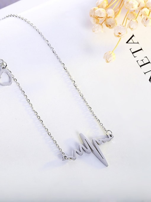 Steel Color ECG Clavicle Stainless Steel Necklace