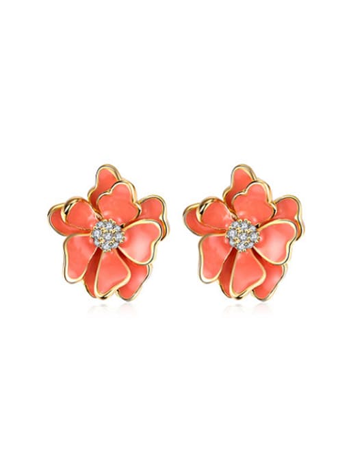 Ronaldo Red Flower Shaped Rhinestone Enamel Earrings