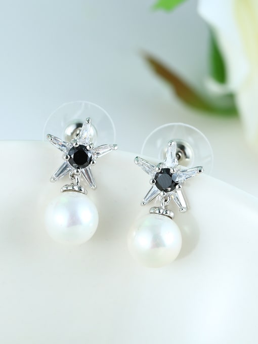 Black Fashion Imitation Pearl Little Star Copper Stud Earrings