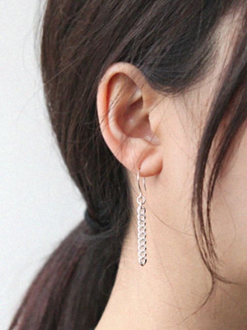 DAKA Asymmetrical style Slim Chain Silver Drop Earrings 2